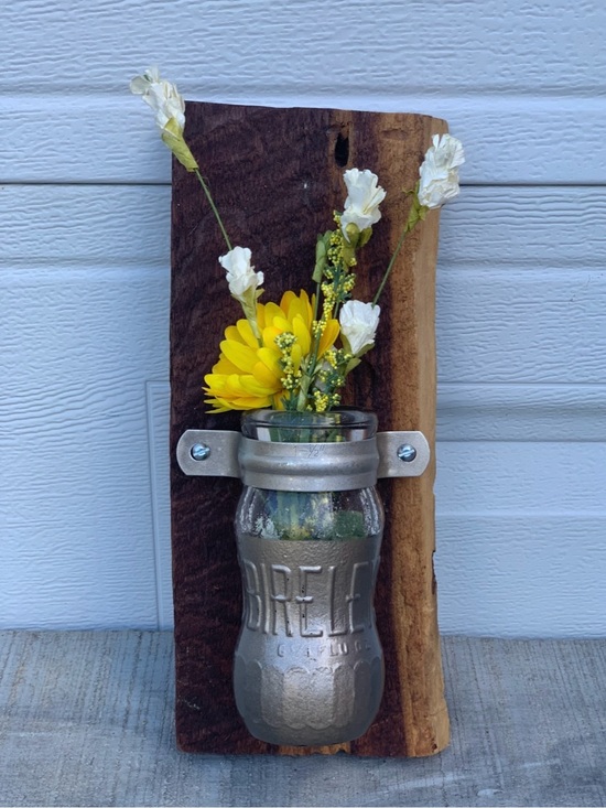 Other - Vintage Bireleys Soda Bottle Wall Vase Rustic Live Edge Reclaimed Wood Sconce